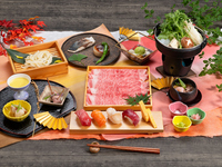 [October and November] <Takumi Aji> Saga Beef Sukiyaki and Special Sushi Course (3 hours of all-you-can-drink included)