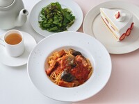 [Special brunch with dessert and drink] Homemade tomato sauce pasta with eggplant and bacon