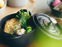 国産黒豚のコンフィ　マスタード添え　ランチサラダ・スープ・パン付き