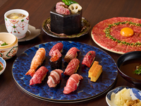 [Includes Platinum Yukhoe] 10 pieces of Wagyu and seafood nigiri + 5 special dishes course