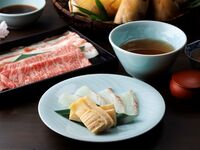 Sakura snapper and bamboo shoots, Wagyu beef sirloin and Jinhua pork shabu-shabu course