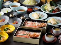 Sakura snapper and bamboo shoots, snow crab and Kinka pork shabu-shabu course