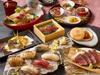 【彩り 鮨コース】 『紀州はもの黄金だし小鍋と和牛赤ワイン煮』&『江戸前鮨と和牛炙り肉鮨』 5,000円(税抜)