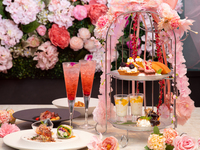 <Girls' get-together in a flower garden> Flower afternoon tea stand & sparkling cocktail for toasting included! 7 dishes and 5 plates including "Grilled beef skirt steak x Shrimp and white fish wrapped in kadaif x Cheese risotto"