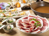 【天然猪&月輪熊しゃぶしゃぶ会席（極）】最上級猪ロース肉×ツキノワグマ+キジ炭火焼き