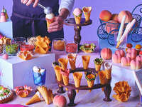 [Early Bird/ limited to 20 people, 33% off prepayment] "Craft Your Waffle cone " Peach & Ice cream Sweets Buffet