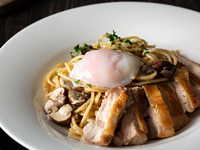 Web Special — Lunch Set: Peperoncino with jidori chicken and brown mushrooms, topped with an onsen-style soft egg (includes 1 drink)