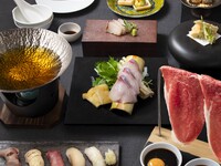 [Sushi & Washoku Course] Edomae sushi (4 pieces) & seared wagyu sushi · wagyu 6-second sear · dashi shabu small hot pot (Weekdays ¥5,900 / Weekends & holidays ¥6,300)