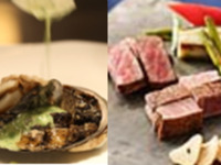 ＜デザートアレンジ＞【平日ディナー：女子会・記念日・同窓会にお勧め】デザートはミニアフタヌーンティーで　乾杯酒付き　【翡翠】活蝦夷鮑のグリルと特選黒毛和牛の食べ比べコース