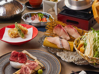 【燈花おまかせコース】『鰤しゃぶ小鍋と紅ズワイ蟹とイクラ小丼』&『鯛の炊き立て羽釜めし&雲丹と和牛の”うにく”茶漬け』 5,454円(税抜)