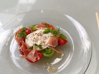 Burrata cheese, prosciutto and fruit tomato caprese