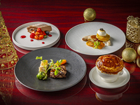 Christmas Dinner Course Menu with a Glass of Champagne