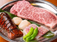 【11時～14時限定】 乾杯ドリンク付【茜B】 岩手黒毛和牛ロース肉とオマール海老の鉄板焼きコース（2026.2.1～）
