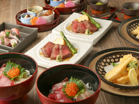 Salón privado garantizado para fiestas de bienvenida/despedida [Kaiseki de lujo] Filete de res Wagyu especialmente seleccionado y chirashizushi de mariscos ★ Obsequio especial de bienvenida/despedida: Postre con mensaje y servicio de personalización de etiqueta de vino espumoso