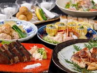 12月【土佐の地酒飲み放題】名物かつをの藁焼き塩たたきと四万十鶏の藁焼き全13品！【鳴子コース】