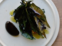 Salt-baked celeriac with burnt apple puree and macadamia nut sauce