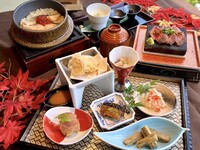 ■ Limited quantity: 【Autumn Hokkaido Feast Lunch】 ‘6 seasonal Hokkaido vegetables, premium Shikoro Black Beef steak, and salmon & salmon roe rice cooked in a traditional iron pot’ Weekend/holiday price: 3,680 yen