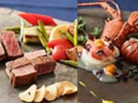 【紫】乾杯こぼれスパークリングワイン付き前菜＋オマール海老と鮮魚＆特選黒毛和牛フィレ・サーロインの食べ比べランチ（平日）