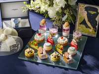 Sakura Afternoon tea with glass champagne