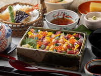 Colorful seafood chirashi sushi set