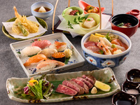 北海道産牛炭火焼きと生寿司御膳