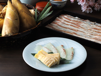 [Spring Limited] Dashi Shabu Kaiseki featuring cherry blossom sea bream, bamboo shoots, and carefully selected pork, available until May 18th.