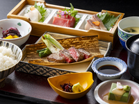 [Dinner] Wagyu charcoal grill and fresh fish set meal delivered directly from Toyosu Market