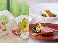 【母の日にありがとうの花束を添えて】◇ロゼスパークリングワインで乾杯◇国産玉ねぎのパイ包みスープや鮮魚のグリル、メインに国産豚ローストか国産牛サーロインステーキ、ロッシーニを選べるディナー全5品-SHIKITEI-