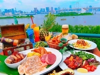 【テラス確約】スタンダードBBQセット★牛・豚・鶏の厳選肉やピラフなど全5皿+セルフバー2時間飲み放題(テラス席限定)