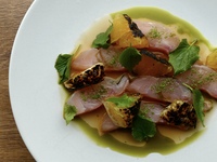 Fresh fish crudo with Japanese citrus and pine needle essence
