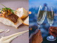 5月おすすめディナー◇スパークリングワインで乾杯！◇国産玉ねぎのパイ包みスープや鮮魚のグリル、メインに国産豚ローストか国産牛サーロインステーキ、ロッシーニを選べるコース全5品-SHIKITEI-