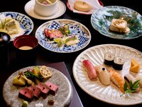 5/25～庭園前個室貸切【庭園おまかせコース】『黒毛和牛溶岩焼き&江戸前鮨5貫』 全9品　平日特別価格 7,700円(税込)