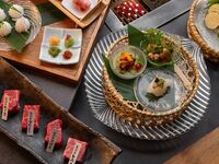 あけぼの味わいコース｜炙り寿司三貫＋厳選牛八貫（160g）+野菜盛合わせ
