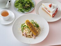 【デザート＆ドリンク付きのスペシャルブランチ】焼きとうもろこしとパンチェッタのパルミジャーノクリームパスタ