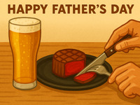 [Father's Day Plan] Weekend/Holiday Lunch: 4-course meal with main dish of "Wood-fired grilled domestic beef fillet," includes a complimentary beer and a message plate.