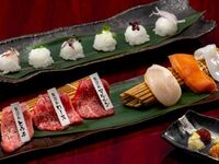実りの秋の炙り寿司懐石：炙り寿司六貫＋ステーキ