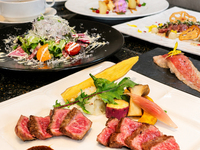 【WEB予約限定】A5ランク神戸牛ステーキ2種食べ比べや特製炙りカルビ寿司を味わう王道の定番コース　全7品