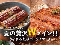【アニバーサリープラン】デザートプレート付＆夏の贅沢Wメイン！！うなぎ＆鉄板ポークステーキ【土日祝】1部