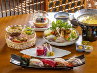 【Limited to 10 people per day】Sushi lunch with a small hot pot of tana and yellowtail – Sushi set “Sazanka”